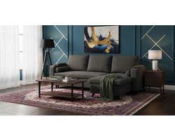 Luxuria Multifunctionele 2-Zits Slaapbank met Opbergruimte en Bekerhouders – Comfortabele Grijze Bedbank – Modern Gestoffeerd Meubel voor Woonkamer en Logeerkamer – Robuuste Rubberhouten Poten Ganeey