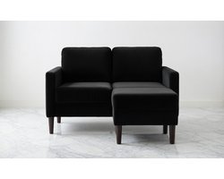 Luxurious Fluwelen L-vorm 2-Zits Hoekbank met Chaise Longue – Zwarte Designer Loungesofa met Comfortabele Schuimzitting, Modern Woonkamer & Slaapkamer Bank 125 cm – Casa Serena