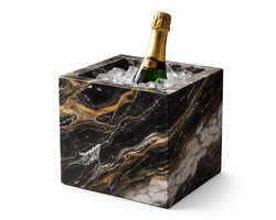 LuxuryQuarry Luxe Champagne- & Wijnkoeler van Kwartsiet – Natuursteen Drankkoeler met IJs – Design Tafelaccessoire voor Champagne & Wijn – 25 x 25 x 21 cm