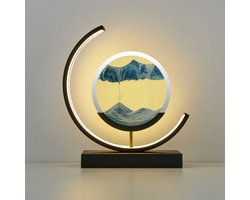 LUXUS Bewegende Zandkunst Tafellamp - Blauw - H27 x Ø27 - Decoratieve tafellamp - Met Slaapstand - Zandloper - Zandkunst In Glas - Bureaulamp - LED - Dimbaar - Tafellamp slaapkamer