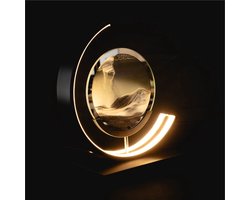 LUXUS Bewegende Zandkunst Tafellamp - Zwart - H27 x Ø27 - Decoratieve tafellamp - Met Slaapstand - Zandloper - Zandkunst In Glas - Bureaulamp - LED - Dimbaar - Tafellamp slaapkamer