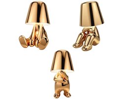 Luxus Bins Brother Tafellamp - Goud - Decoratieve Tafellamp - Tafellamp slaapkamer - Draadloos - Dimbaar