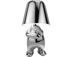 Luxus Bins Brother Tafellamp - Zilver - Mr What - Decoratieve Tafellamp - Tafellamp slaapkamer - Draadloos - Dimbaar