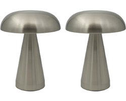 Luxus Draadloze Tafellamp Oplaadbaar - Sofia - Zilver - 21cm - Decoratieve tafellamp - Tafellamp slaapkamer - Bureaulamp - LED - Touch - Dimbaar - Draadloos - Oplaadbaar - Set van 2