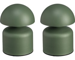 Luxus Draadloze Tafellamp Oplaadbaar - Vicky - Mosgroen - 14cm - Decoratieve tafellamp - Tafellamp slaapkamer - Bureaulamp - LED - Touch - Dimbaar - Draadloos - Oplaadbaar - Set van 2