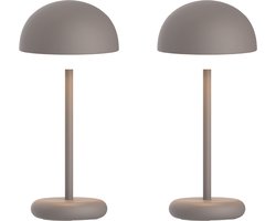 Luxus Europe - Draadloze Tafellamp Rhodos - Set van 2 - Taupe - Tafellamp buiten - Camping lamp - Waterbestendig - Oplaadbaar - Batterij - Dimbaar