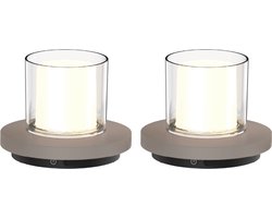 Luxus Europe - Draadloze Tafellamp Solar Coco - Set van 2 - Taupe - Tafellamp voor buiten - Waterbestendig - Zonne-energie en USB-C - Dimbaar - Oplaadbaar