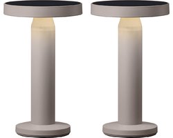 Luxus Europe - Draadloze Tafellamp Solar Rio - Set van 2 - Taupe - Tafellamp voor buiten - Waterbestendig - Zonne-energie en USB-C - Dimbaar - Oplaadbaar