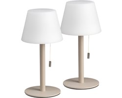 Luxus Europe - Tafellamp Billy - Set van 2 Taupe - Draadloze LED Tafellamp Binnen & Buiten - Trekkoord - USB-C Oplaadbaar - 3 Lichtkleuren