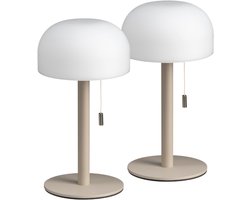 Luxus Europe - Tafellamp Bobby - Set van 2 Taupe - Draadloze LED Tafellamp Binnen & Buiten - Trekkoord - USB-C Oplaadbaar - 3 Lichtkleuren