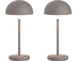 Luxus Europe - Tafellamp Rhodos - Set van 2 Taupe - Draadloze Tafellamp Buiten - Oplaadbaar - USB-C - Dimbaar - Warm Wit - Waterbestendig