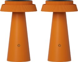 Luxus Europe - Tafellamp Solar Mambo - Set van 2 Oranje - Draadloze LED Solar Tafellamp Buiten - Zonne-energie & USB-C Oplaadbaar - 3 Lichtkleuren - Dimbaar - IP54 Waterbestendig