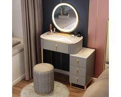 Luxus Schminktisch 70cm – Eleganter Kosmetiktisch mit Spiegel & Hocker – Kein Aufbau nötig – Schminkkommode mit Stauraum, Steinoptik & Massivholz-Design – Modernes Frisiertisch Set für Schlafzimmer & Ankleidezimmer HomeByNicole