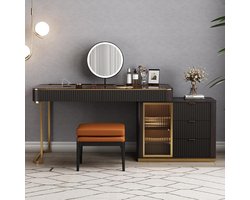 Luxus Schminktisch mit LED-Spiegel & Hocker – Ausziehbare Kommode & Schreibtisch in Einem – Großer Stauraum, Massivholz, Modernes Design – Schwarz – 119 cm HomeByNicole