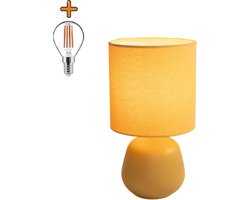 Luxus Tafellamp Amsterdam - Geel - H28xØ15 - Fitting E14 - Keramiek - Handgemaakt - Tafellamp slaapkamer - Tafellamp woonkamer - Bureaulamp