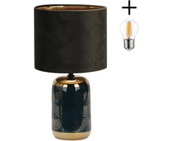 Luxus Tafellamp Rome - Blauw - H33xØ18 - Fitting E14 - Keramiek - Handgemaakt - Tafellamp slaapkamer - Tafellamp woonkamer - Bureaulamp