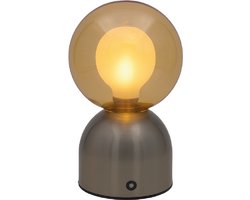 Luxus - Tafellamp Touch - Lina - Zilver - 20cm - Tafellamp Slaapkamer - Decoratieve tafellamp - Draadloos - Oplaadbaar - Dimbaar