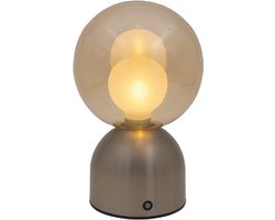 Luxus - Tafellamp Touch - Lina - Zilver - 23cm - Tafellamp Slaapkamer - Decoratieve tafellamp - Draadloos - Oplaadbaar - Dimbaar