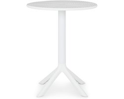 LUZ tuintafel, rond 60 cm diameter, gemaakt van polypropyleen in wit, weerbestendig & robuust. Ideaal voor balkon of tuin. Ruimtebesparende kleine tafel balkontafel weerbestendige buitentafel - hoofdbeeld sfeerbeeld