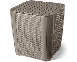 Luzon Flat Wicker Tuintafel - Cappuccino - Afneembaar Deksel - Opbergruimte - Kunststof - Rotanlook - Allibert - Tuinmeubelen bijzettafel buiten