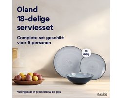 Luzzo® Oland Serviesset 6 persoons - 18 delig - Stoneware servies - Grijs