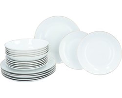 Luzzo® Serviesset 18-delig – Wit met Gouden Rand – Porselein