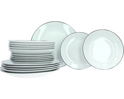 Luzzo® Serviesset 18-delig – Wit met Zwarte Rand – Porselein