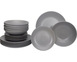 Luzzo® Serviesset Aland 6 persoons Aardewerk - 18-delig met Pastaborden - Mat Grijs