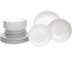 Luzzo® Serviesset Aland 6 persoons Aardewerk - 18-delig met Pastaborden - Mat Wit