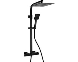 Luzzo® Zwarte Regendouche met Thermostaatkraan - 25 cm Vierkant