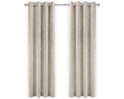 LW collection - Gordijnen Beige Velvet - 140x270cm - Kant en klare gordijnen - met ringen Velours - Fluwelen Verduisterende gordijnen