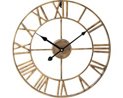 LW Collection grote wandklok goud 60cm romeinse cijfers - Industrieel Klok Griekse Cijfers - Moderne wandklok - Stil uurwerk