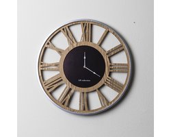 LW Collection Houten moderne ronde wandklok hout 60cm - Myrella Houten muurklok - Houten klok
