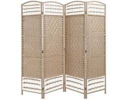LW Collection Kamerscherm 4 panelen rotan beige 170x160cm - paravent - scheidingswand