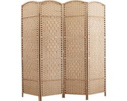 LW Collection Kamerscherm bruin / rotan / rieten kamerschermen 4 panelen - scheidingswand bruin 170x160cm - paravent kant en klaar