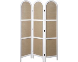 LW Collection Kamerscherm wit hout - kamerschermen 3 panelen - scheidingswand 170x120cm - rond en inklapbaar - decoratieve paravent kant en klaar