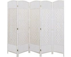 LW Collection Kamerscherm wit rotan - Kamerschermen 5 panelen - Scheidingswand 170x200cm - Paravent kant-en-klaar