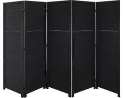 LW Collection Kamerscherm zwart hout - kamerschermen 5 panelen - scheidingswand 170x200cm - paravent kant en klaar