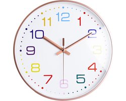 LW Collection keukenklok kleurtjes kinderkamer klok 30cm - kleine wandklok met kleuren stil uurwerk - kinderkamer leer klok - leren klok kinderen met - leren klok kijken