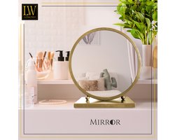 LW Collection Tafel spiegel goud 30x32 cm metaal - spiegel tafel - industrieel - woonkamer gang - badkamerspiegel - make up spiegel