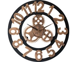 LW Collection wandklok Brons zwart 60 cm industrieel - grote industriële wandklok met tandwielen - Landelijke klok stil uurwerk