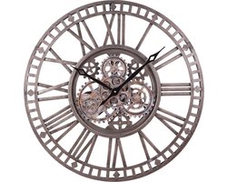 LW Collection wandklok met draaiende tandwielen Zilver 60cm - Radar wandklok Zilver - wandklok met bewegende wandwielen