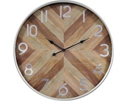 LW Collection wandklok zilver hout met glas 60cm - Grote moderne houten zilverkleurige glazen muurklok - Houten klok stil uurwerk - Wandklok hout glas