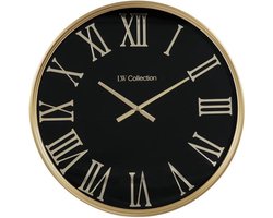 LW Collection Wandklok zwart goud 80cm - Grote klok romeinse cijfers - muurklok glas - Moderne wandklok