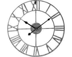 LW Collection XL grote wandklok zilver 80cm - Moderne zilveren Klok romeinse Cijfers - Zilverkleurige industriële klok - Stil uurwerk industrieel