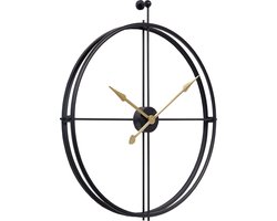 LW Collection XL Wandklok Zwart Alberto 80cm - Grote wandklok zwart en gouden wijzers - minimalistische industriële klok