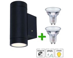 Lybardo - Buitenlamp met sensor dag en nacht - Wandlamp up & down - 2 x LED GU10 Philips - Warmwit licht