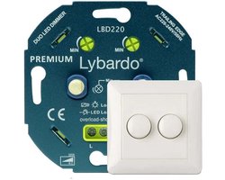 Lybardo - Duo Dimmer LED - Met Afdekplaat - 2 x 3-75W - Elektronische Zekering - Universeel - Inbouw