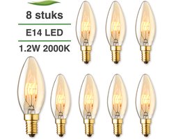 Lybardo - E14 LED Lamp - 8-pack - Kaarslamp - 1.2W - 2000K Extra Warmwit Licht