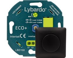 Lybardo - LED Dimmer - Met zwarte Afdekplaat - 3-200W - Universeel - Inbouw